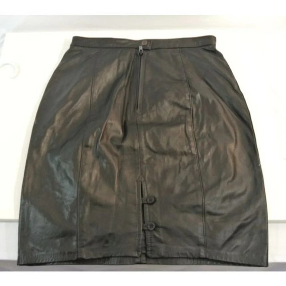 Cosa Nova Black Leather Pencil Skirt Vintage - Picture 2 of 8